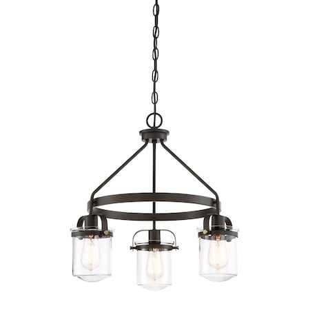 Designers Fountain Jaxon 3 Light Industrial Oil Rubbed Bronze with Clear Glass Shades Chandelier For Dining Rooms 90683-ORB